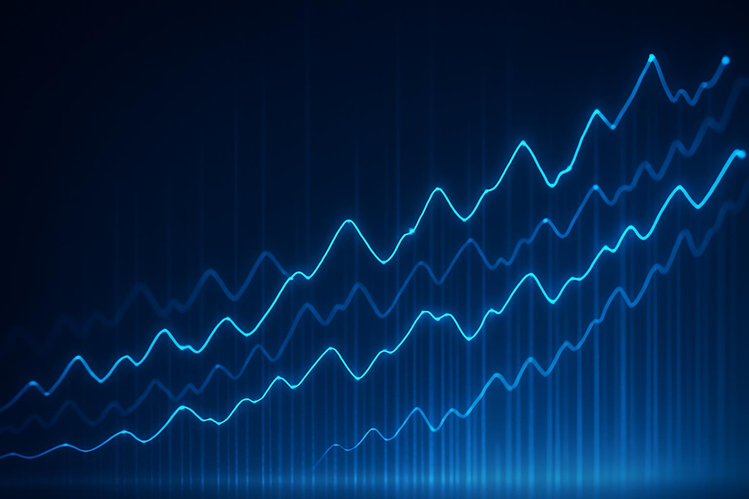 Abstract upward-trending data lines representing AI software market growth